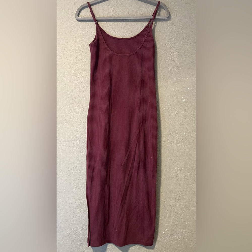 Maroon form fitting spaghetti strap dress
